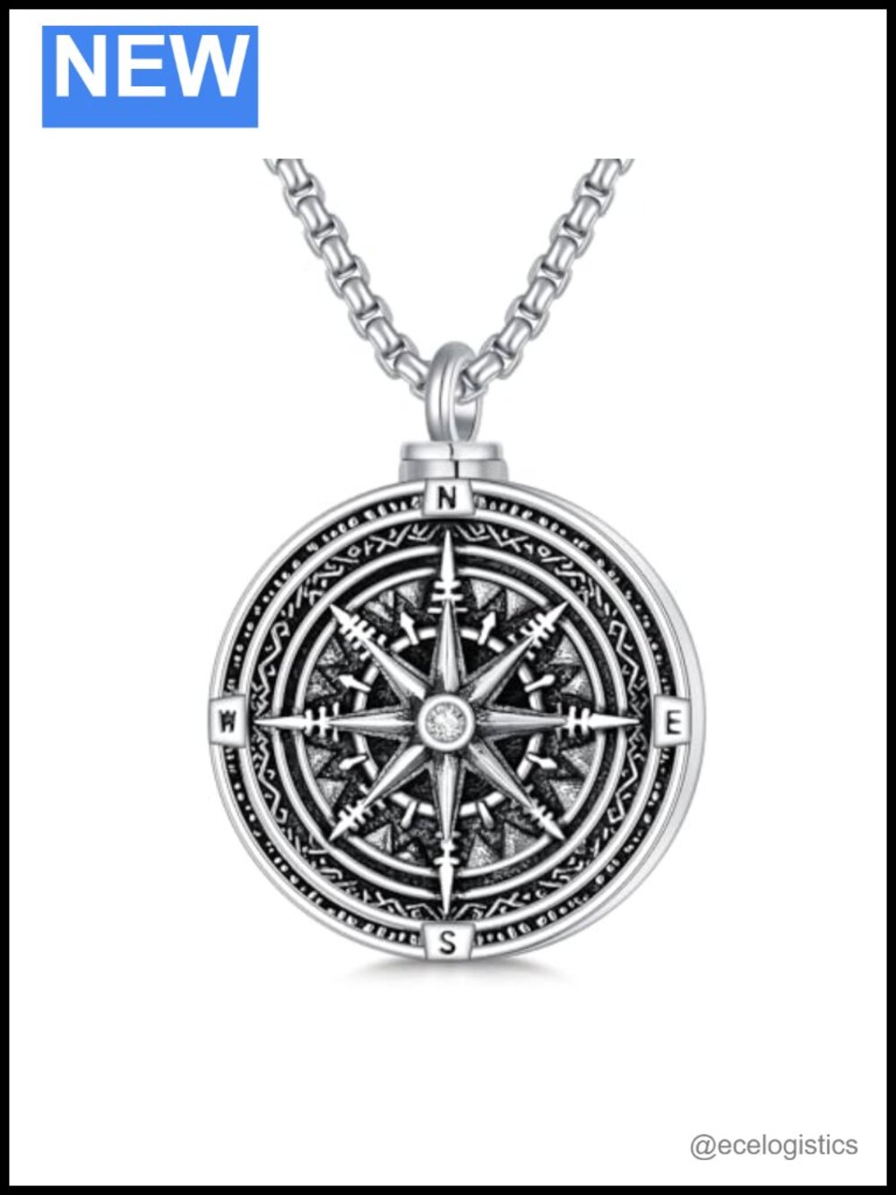 S925 Sterling Silver Compass Urn Necklace for Ashes Cremation Jewelry Memorial